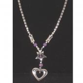 Hematitie Heart Pendant with Amethyst Beads Chain Choker Necklace